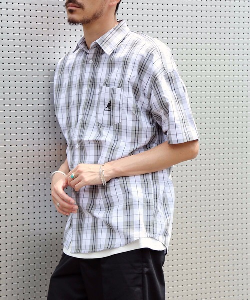 KANGOL(カンゴール)の「【KANGOL/カンゴール】ビッグシルエットチェックシャツ オーバーサイズ ワンポイント ユニセックス(シャツ/ブラウス・メンズ・ホワイト/ベージュ/ブラウン・MEDIUM/LARGE)」の8枚目の写真
