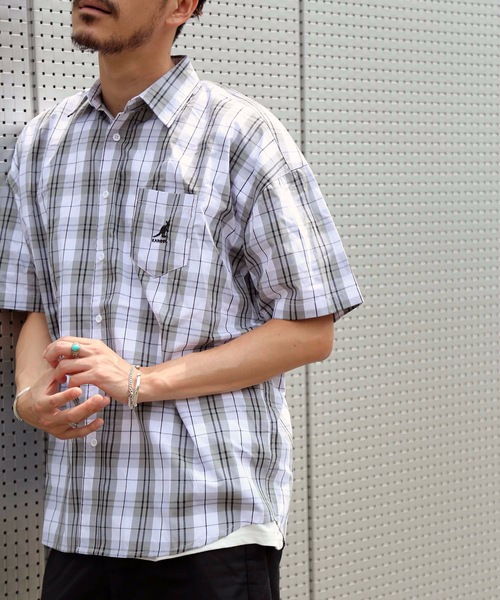 KANGOL(カンゴール)の「【KANGOL/カンゴール】ビッグシルエットチェックシャツ オーバーサイズ ワンポイント ユニセックス(シャツ/ブラウス・メンズ・ホワイト/ベージュ/ブラウン・MEDIUM/LARGE)」の9枚目の写真