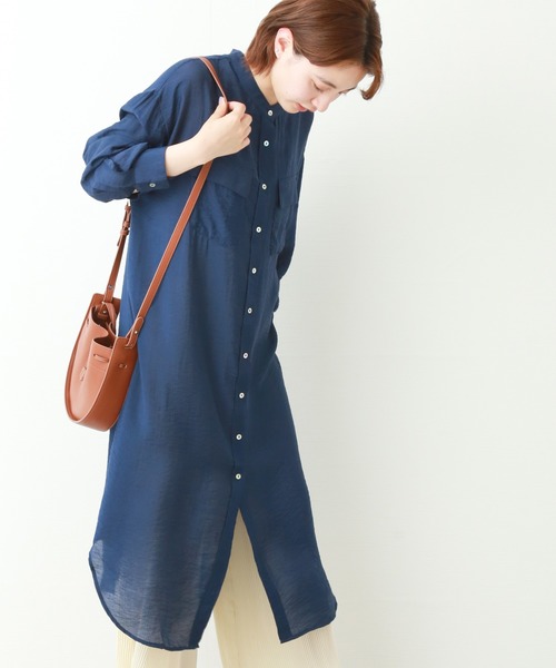 libelle more（リベル モア）の「シアーシャツ ワンピース（シャツワンピース・レディース・ブルー/ベージュ/ブラウン/オフホワイト/ネイビー・FREE）」の4枚目の写真