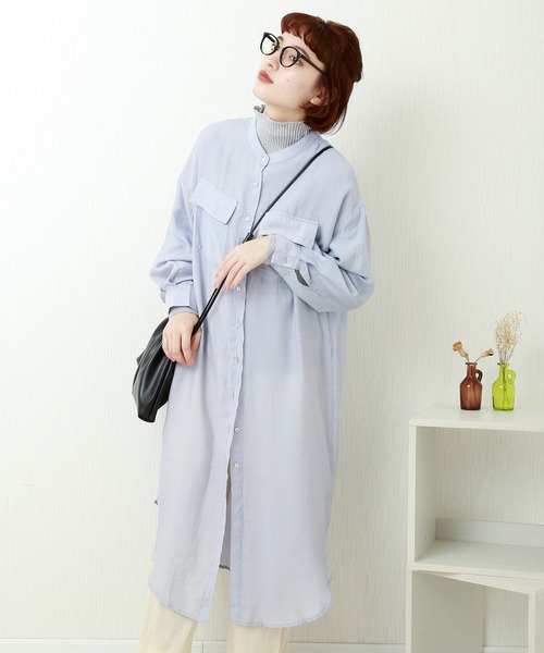 libelle more（リベル モア）の「シアーシャツ ワンピース（シャツワンピース・レディース・ブルー/ベージュ/ブラウン/オフホワイト/ネイビー・FREE）」の5枚目の写真