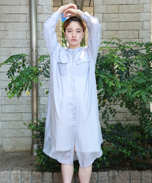 libelle more（リベル モア）の「シアーシャツ ワンピース（シャツワンピース・レディース・ブルー/ベージュ/ブラウン/オフホワイト/ネイビー・FREE）」の9枚目の写真