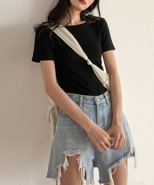 OSYAREVO(オシャレボ)の「バックオープン×リボン Tシャツ(Tシャツ/カットソー・レディース・ブラック/グレー/モカ/ブルーグリーン・FREE)」の6枚目の写真