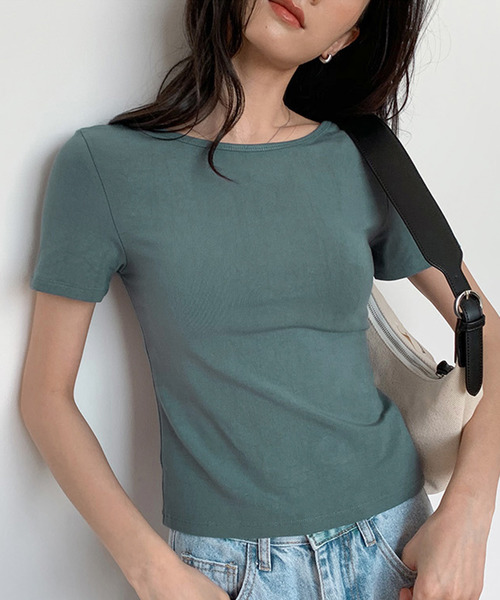 OSYAREVO(オシャレボ)の「バックオープン×リボン Tシャツ(Tシャツ/カットソー・レディース・ブラック/グレー/モカ/ブルーグリーン・FREE)」の8枚目の写真