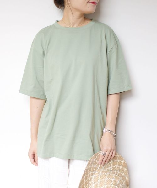 SHIPS(シップス)の「BRING Material×オーガニックコットン スリットロングTEE◇(Tシャツ/カットソー・レディース・ホワイト/ブラック/ブラウン/グリーン・ONE SIZE)」の4枚目の写真