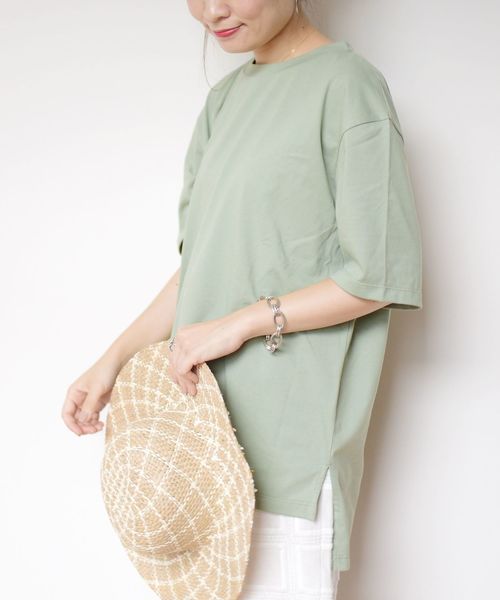 SHIPS(シップス)の「BRING Material×オーガニックコットン スリットロングTEE◇(Tシャツ/カットソー・レディース・ホワイト/ブラック/ブラウン/グリーン・ONE SIZE)」の21枚目の写真