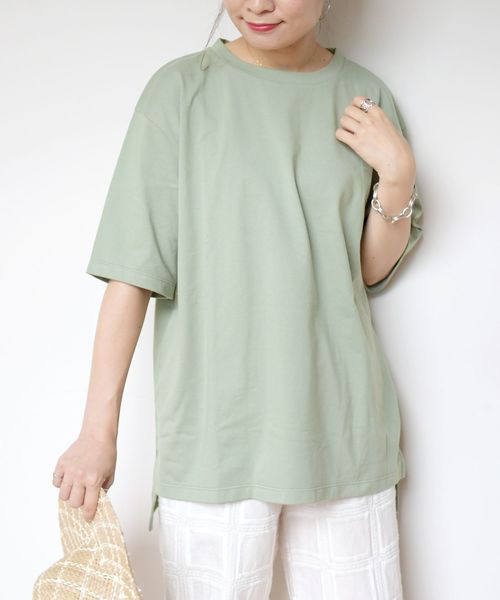 SHIPS(シップス)の「BRING Material×オーガニックコットン スリットロングTEE◇(Tシャツ/カットソー・レディース・ホワイト/ブラック/ブラウン/グリーン・ONE SIZE)」の19枚目の写真