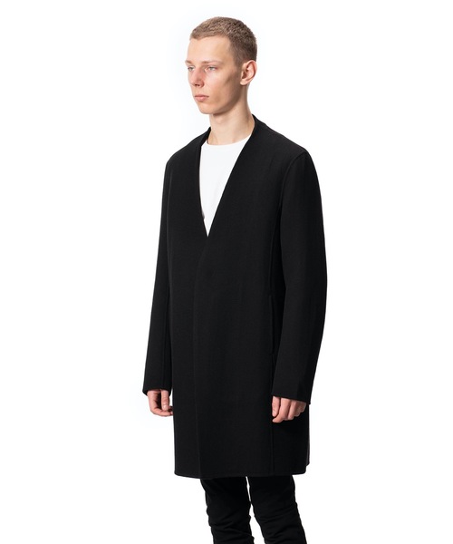 ATTACHMENT(アタッチメント)の「カツラギウールダブルフェイス ノーカラーコート(ノーカラージャケット・メンズ・ライトグレー/ブラック・1/2/3)」の3枚目の写真