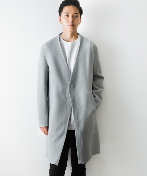 ATTACHMENT(アタッチメント)の「カツラギウールダブルフェイス ノーカラーコート(ノーカラージャケット・メンズ・ライトグレー/ブラック・1/2/3)」の18枚目の写真