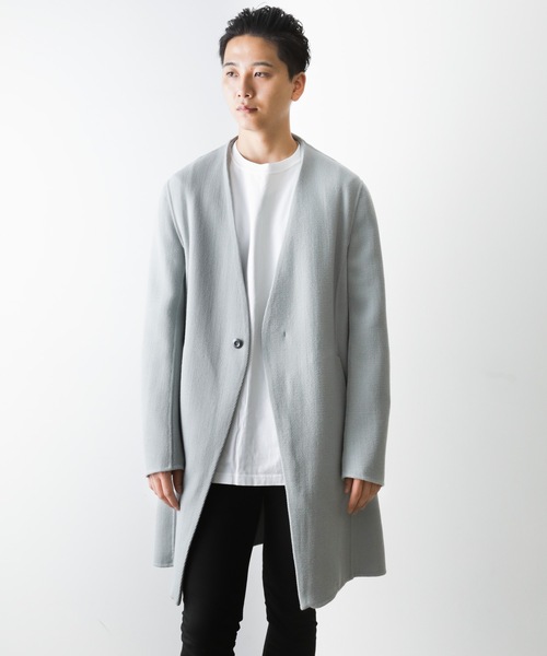 ATTACHMENT(アタッチメント)の「カツラギウールダブルフェイス ノーカラーコート(ノーカラージャケット・メンズ・ライトグレー/ブラック・1/2/3)」の17枚目の写真