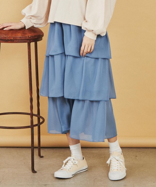 WEGO（ウィゴー）の「WEGO/ティアードロングスカート（スカート・レディース・ブラック/サックスブルー/アイボリー/アニマル・FREE）」の3枚目の写真