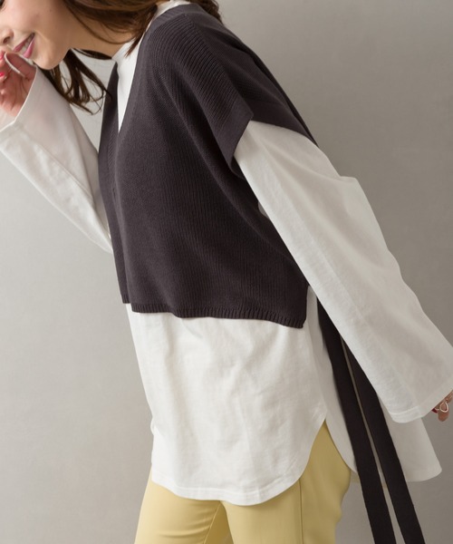 SpRay(スプレイ)の「サイドリボンベストアンサンブル(アンサンブル・レディース・ベージュ/ブルー系その他/グリーン/アイボリー/スミクロ・FREE)」の2枚目の写真