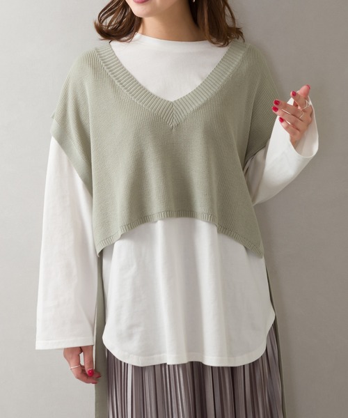 SpRay(スプレイ)の「サイドリボンベストアンサンブル(アンサンブル・レディース・ベージュ/ブルー系その他/グリーン/アイボリー/スミクロ・FREE)」の4枚目の写真