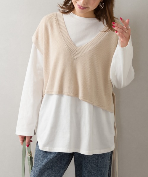 SpRay(スプレイ)の「サイドリボンベストアンサンブル(アンサンブル・レディース・ベージュ/ブルー系その他/グリーン/アイボリー/スミクロ・FREE)」の6枚目の写真