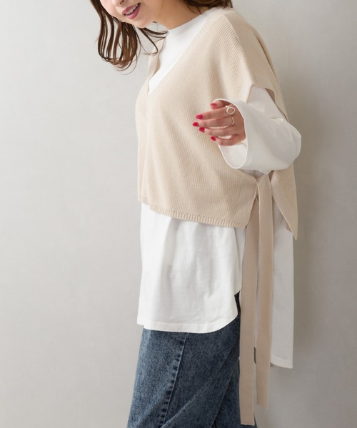 SpRay(スプレイ)の「サイドリボンベストアンサンブル(アンサンブル・レディース・ベージュ/ブルー系その他/グリーン/アイボリー/スミクロ・FREE)」の7枚目の写真