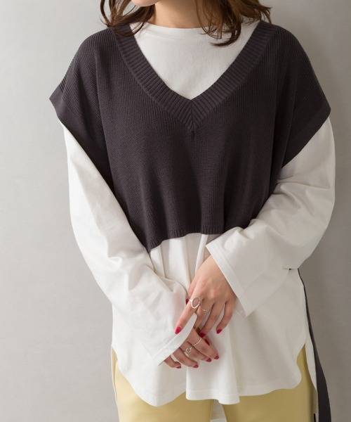 SpRay(スプレイ)の「サイドリボンベストアンサンブル(アンサンブル・レディース・ベージュ/ブルー系その他/グリーン/アイボリー/スミクロ・FREE)」の10枚目の写真