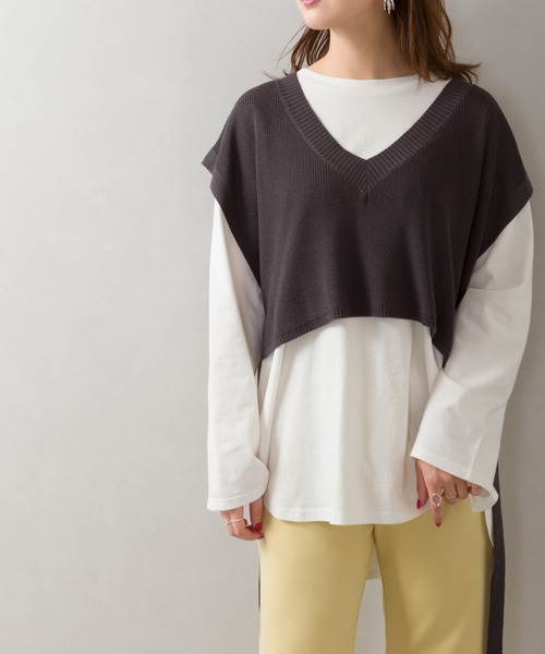 SpRay(スプレイ)の「サイドリボンベストアンサンブル(アンサンブル・レディース・ベージュ/ブルー系その他/グリーン/アイボリー/スミクロ・FREE)」の9枚目の写真