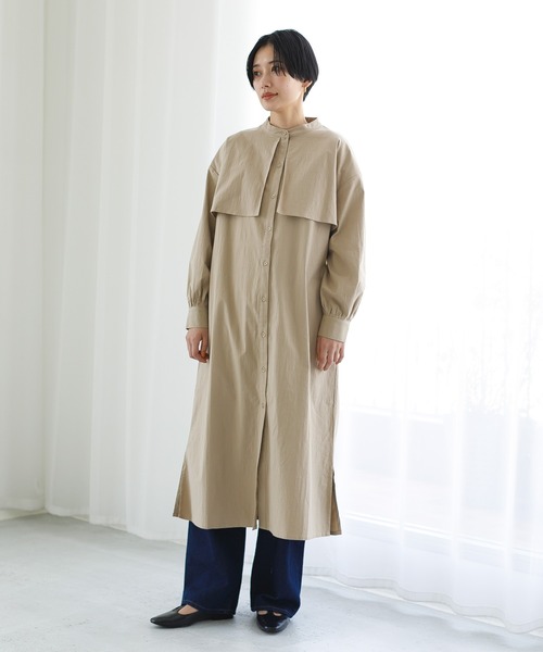 koe(コエ)の「バンドカラーシャツ羽織(シャツ/ブラウス・レディース・ベージュ/カーキ・FREE)」の1枚目の写真