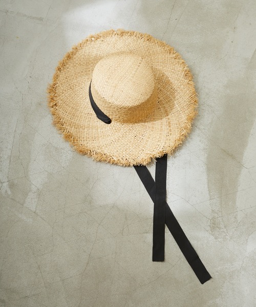 Birthday room（バースデイルーム）の「リボン付きラフィアハット（ハット・レディース・ブラック/グレイッシュベージュ・FREE）」の4枚目の写真