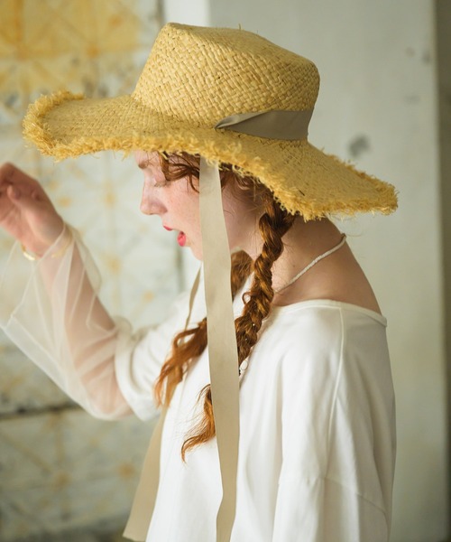 Birthday room（バースデイルーム）の「リボン付きラフィアハット（ハット・レディース・ブラック/グレイッシュベージュ・FREE）」の17枚目の写真