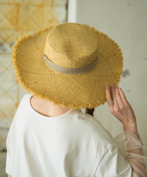 Birthday room（バースデイルーム）の「リボン付きラフィアハット（ハット・レディース・ブラック/グレイッシュベージュ・FREE）」の10枚目の写真