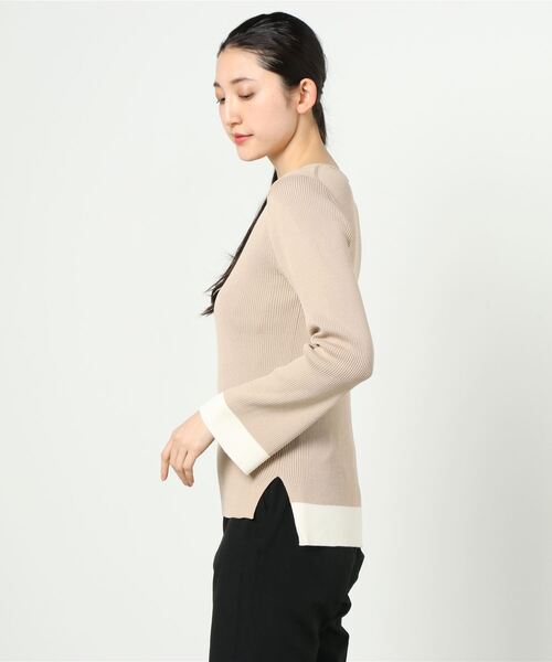 Lilly Lynque（リリーリン）の「LILLY LYNQUE（リリーリン）カラーコンビネーションリブニット（ニット/セーター・レディース・ベージュ/ブルー/イエロー・FREE）」の4枚目の写真