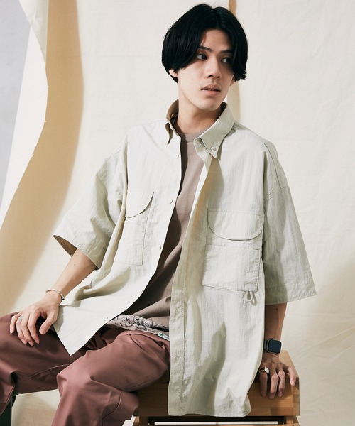 JOURNAL STANDARD relume（ジャーナルスタンダード　レリューム）の「FISH NET FIBER フィッシングシャツ（シャツ/ブラウス・メンズ・ホワイト/ブラック/サックスブルー・MEDIUM/LARGE）」の2枚目の写真