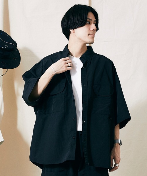 JOURNAL STANDARD relume（ジャーナルスタンダード　レリューム）の「FISH NET FIBER フィッシングシャツ（シャツ/ブラウス・メンズ・ホワイト/ブラック/サックスブルー・MEDIUM/LARGE）」の4枚目の写真