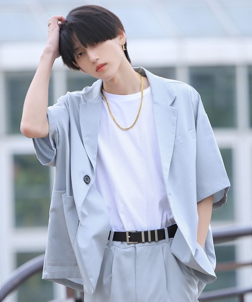 G.O.C（ジーオーシー）の「サマーテーラードジャケット×ワイドパンツ セットアップ（セットアップ・メンズ・ホワイト/ブラック/グレー/ブルー/グレイッシュベージュ・SMALL/MEDIUM/LARGE）」の8枚目の写真