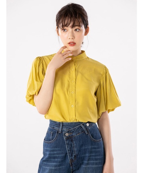 fifth calin（フィフスカラン）の「ノーカラーバルーンスリーブブラウス（シャツ/ブラウス・レディース・イエロー/オレンジ/グリーン・MEDIUM）」の2枚目の写真