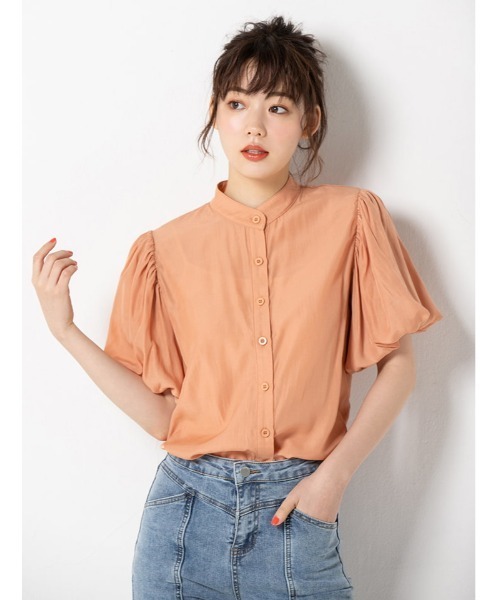 fifth calin（フィフスカラン）の「ノーカラーバルーンスリーブブラウス（シャツ/ブラウス・レディース・イエロー/オレンジ/グリーン・MEDIUM）」の3枚目の写真