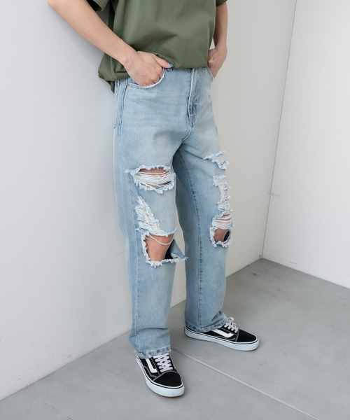 RASVOA（ラスボア）の「クラッシュダメージストレートデニム（デニムパンツ・レディース・オフホワイト/ブルー・S/M）」の4枚目の写真