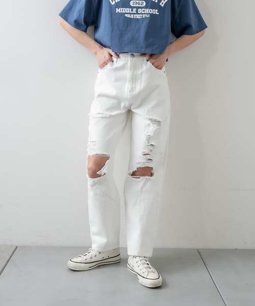 RASVOA（ラスボア）の「クラッシュダメージストレートデニム（デニムパンツ・レディース・オフホワイト/ブルー・S/M）」の10枚目の写真