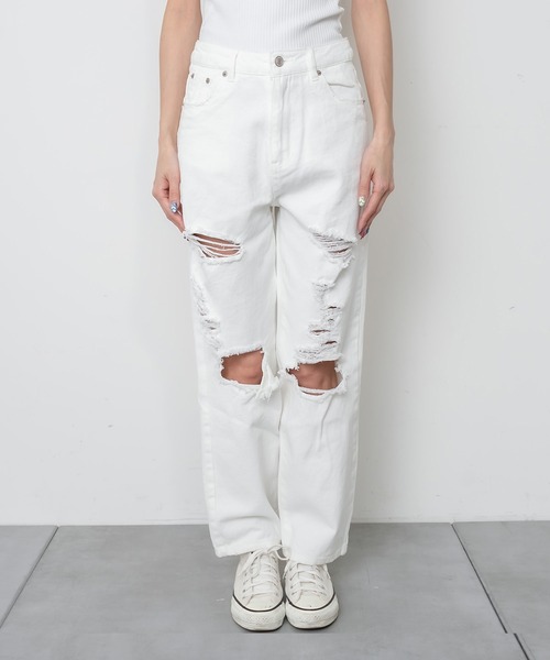 RASVOA（ラスボア）の「クラッシュダメージストレートデニム（デニムパンツ・レディース・オフホワイト/ブルー・S/M）」の14枚目の写真