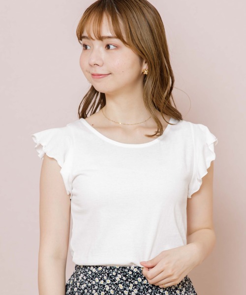 flower（フラワー）の「バタフライフレンチトップ（Tシャツ/カットソー・レディース・ホワイト/ベージュ・FREE）」の2枚目の写真