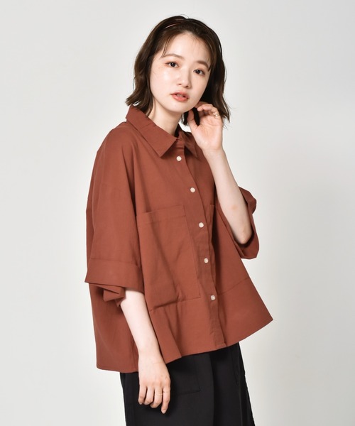 RETRO GIRL（レトロガール）の「ゆる半袖シャツ（シャツ/ブラウス・レディース・レッド/オフホワイト/ブルー・FREE）」の3枚目の写真