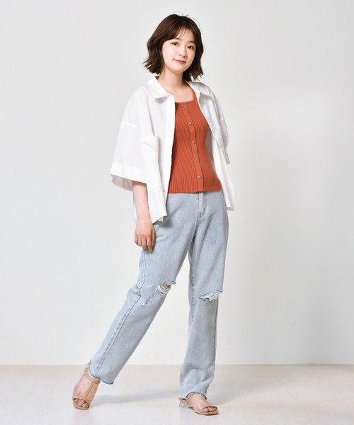 RETRO GIRL（レトロガール）の「ゆる半袖シャツ（シャツ/ブラウス・レディース・レッド/オフホワイト/ブルー・FREE）」の6枚目の写真