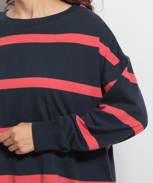 niko and...（ニコアンド）の「[DIRECTION LINE]ボーダービッグロンT（Tシャツ/カットソー・レディース・グリーン/レッド・FREE）」の4枚目の写真