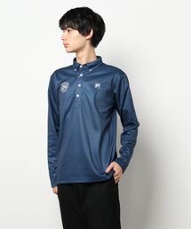 【FILA GOLF/フィラゴルフ】ワンポイントロゴ 千鳥柄 裏起毛 長袖ポロシャツ/UVカット/保温