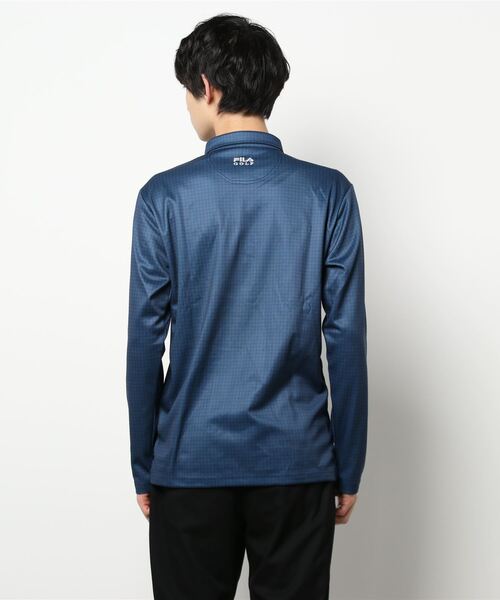 FILA(フィラ)の「【FILA GOLF/フィラゴルフ】ワンポイントロゴ 千鳥柄 裏起毛 長袖ポロシャツ/UVカット/保温(ポロシャツ・メンズ・ホワイト/ネイビー・M/LL/3L/L)」の3枚目の写真