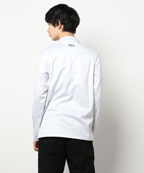 FILA(フィラ)の「【FILA GOLF/フィラゴルフ】ワンポイントロゴ 千鳥柄 裏起毛 長袖ポロシャツ/UVカット/保温(ポロシャツ・メンズ・ホワイト/ネイビー・M/LL/3L/L)」の5枚目の写真