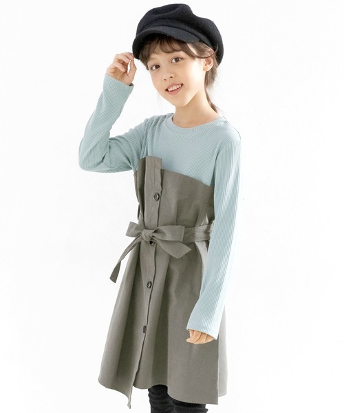 Bee des Bee（ビーデスビー）の「ドッキングトレンチワンピース（ワンピース・キッズ・ブラウン系その他/ブルー系その他/チャコールグレー×ブラック/ブルー系その他2/ブラック×ベージュ/ブラック系その他/ホワイト/杢グレー/アイボリー/グレイッシュベージュ/ピンクベージュ・110cm/100cm/120cm/130cm/140cm/150cm）」の9枚目の写真