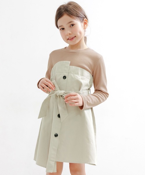 Bee des Bee（ビーデスビー）の「ドッキングトレンチワンピース（ワンピース・キッズ・ブラウン系その他/ブルー系その他/チャコールグレー×ブラック/ブルー系その他2/ブラック×ベージュ/ブラック系その他/ホワイト/杢グレー/アイボリー/グレイッシュベージュ/ピンクベージュ・110cm/100cm/120cm/130cm/140cm/150cm）」の11枚目の写真