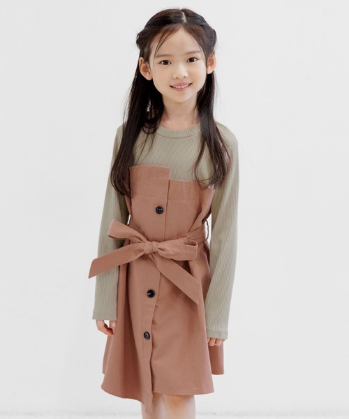 Bee des Bee（ビーデスビー）の「ドッキングトレンチワンピース（ワンピース・キッズ・ブラウン系その他/ブルー系その他/チャコールグレー×ブラック/ブルー系その他2/ブラック×ベージュ/ブラック系その他/ホワイト/杢グレー/アイボリー/グレイッシュベージュ/ピンクベージュ・110cm/100cm/120cm/130cm/140cm/150cm）」の8枚目の写真