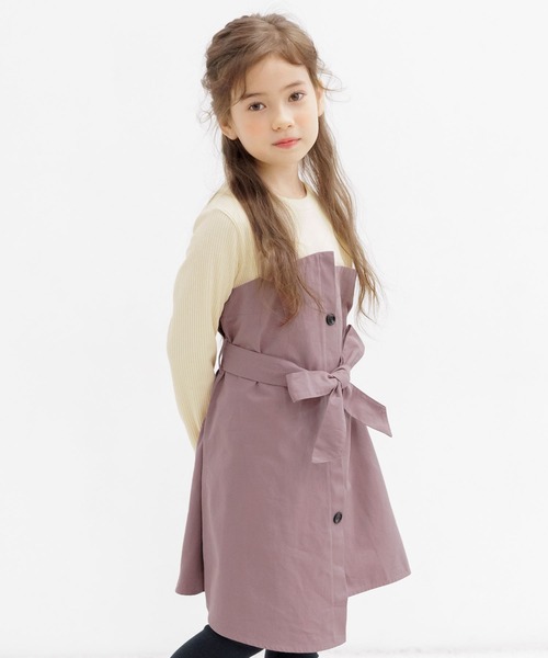 Bee des Bee（ビーデスビー）の「ドッキングトレンチワンピース（ワンピース・キッズ・ブラウン系その他/ブルー系その他/チャコールグレー×ブラック/ブルー系その他2/ブラック×ベージュ/ブラック系その他/ホワイト/杢グレー/アイボリー/グレイッシュベージュ/ピンクベージュ・110cm/100cm/120cm/130cm/140cm/150cm）」の3枚目の写真