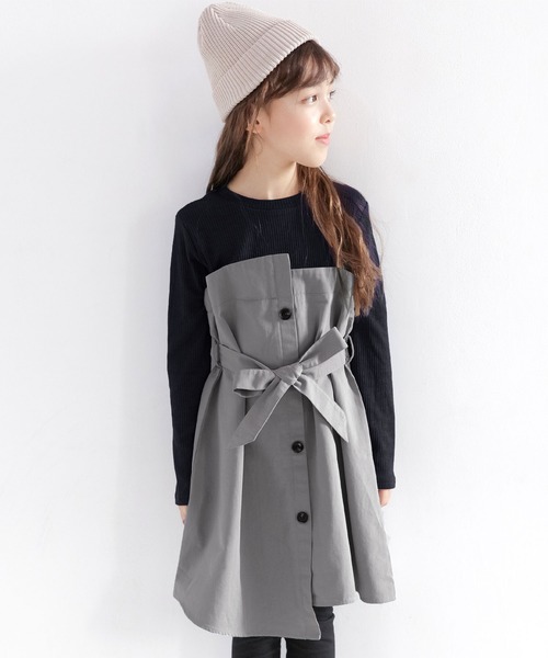 Bee des Bee（ビーデスビー）の「ドッキングトレンチワンピース（ワンピース・キッズ・ブラウン系その他/ブルー系その他/チャコールグレー×ブラック/ブルー系その他2/ブラック×ベージュ/ブラック系その他/ホワイト/杢グレー/アイボリー/グレイッシュベージュ/ピンクベージュ・110cm/100cm/120cm/130cm/140cm/150cm）」の10枚目の写真