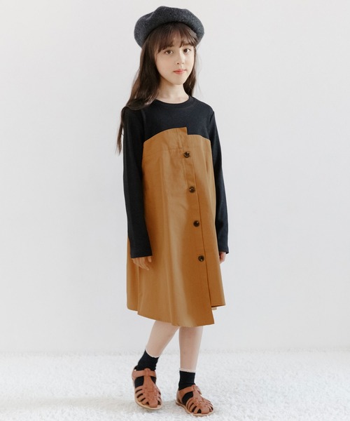 Bee des Bee（ビーデスビー）の「ドッキングトレンチワンピース（ワンピース・キッズ・ブラウン系その他/ブルー系その他/チャコールグレー×ブラック/ブルー系その他2/ブラック×ベージュ/ブラック系その他/ホワイト/杢グレー/アイボリー/グレイッシュベージュ/ピンクベージュ・110cm/100cm/120cm/130cm/140cm/150cm）」の18枚目の写真