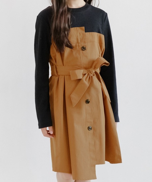 Bee des Bee（ビーデスビー）の「ドッキングトレンチワンピース（ワンピース・キッズ・ブラウン系その他/ブルー系その他/チャコールグレー×ブラック/ブルー系その他2/ブラック×ベージュ/ブラック系その他/ホワイト/杢グレー/アイボリー/グレイッシュベージュ/ピンクベージュ・110cm/100cm/120cm/130cm/140cm/150cm）」の20枚目の写真