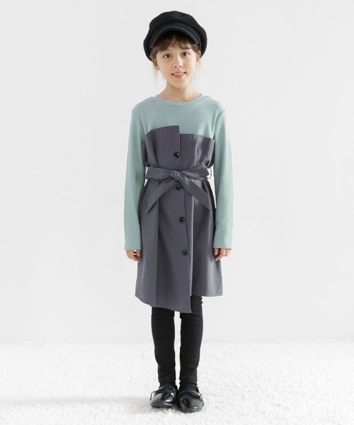 Bee des Bee（ビーデスビー）の「ドッキングトレンチワンピース（ワンピース・キッズ・ブラウン系その他/ブルー系その他/チャコールグレー×ブラック/ブルー系その他2/ブラック×ベージュ/ブラック系その他/ホワイト/杢グレー/アイボリー/グレイッシュベージュ/ピンクベージュ・110cm/100cm/120cm/130cm/140cm/150cm）」の19枚目の写真