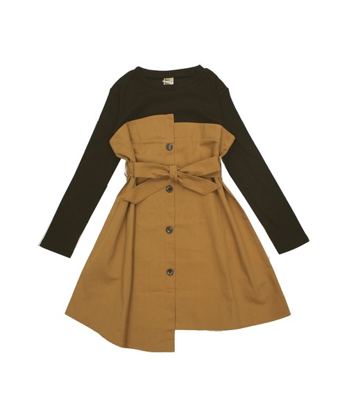Bee des Bee（ビーデスビー）の「ドッキングトレンチワンピース（ワンピース・キッズ・ブラウン系その他/ブルー系その他/チャコールグレー×ブラック/ブルー系その他2/ブラック×ベージュ/ブラック系その他/ホワイト/杢グレー/アイボリー/グレイッシュベージュ/ピンクベージュ・110cm/100cm/120cm/130cm/140cm/150cm）」の21枚目の写真