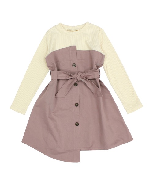 Bee des Bee（ビーデスビー）の「ドッキングトレンチワンピース（ワンピース・キッズ・ブラウン系その他/ブルー系その他/チャコールグレー×ブラック/ブルー系その他2/ブラック×ベージュ/ブラック系その他/ホワイト/杢グレー/アイボリー/グレイッシュベージュ/ピンクベージュ・110cm/100cm/120cm/130cm/140cm/150cm）」の12枚目の写真